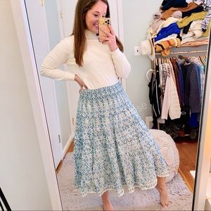 NWT Max Studio Blue Floral Floral Boho Smocked MIDI Skirt Comfy Stretch XL